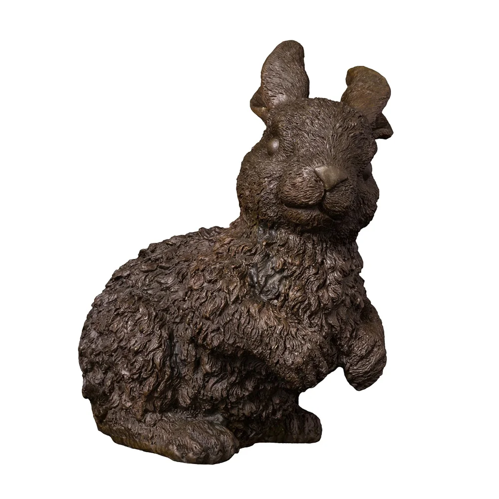 

Pure Bronze Rabbit Statue Animal Figurine Wild Hare Sculpture Chinese Zodiac Feng Shui Vintage Art Decor