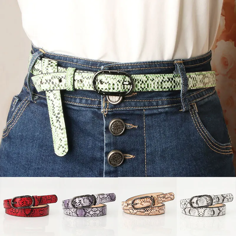 Женский ремень из змеиной кожи с овальной пряжкой|Женские ремни| |