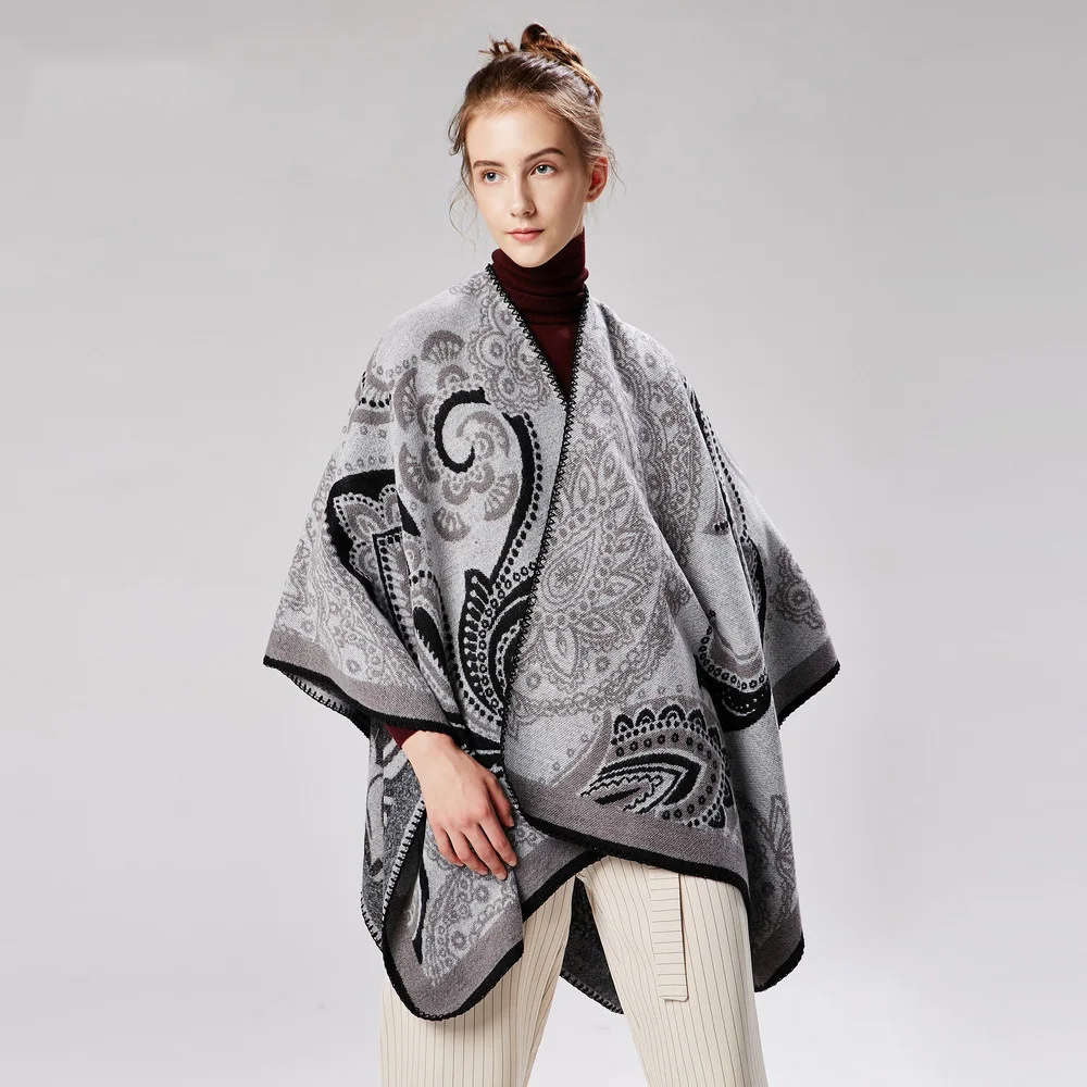 

New Arrival Fashion Women Poncho Warm Soft Vintage Cloak Winter Thicken Blanket Coat Shawl and Warps Female High Quality