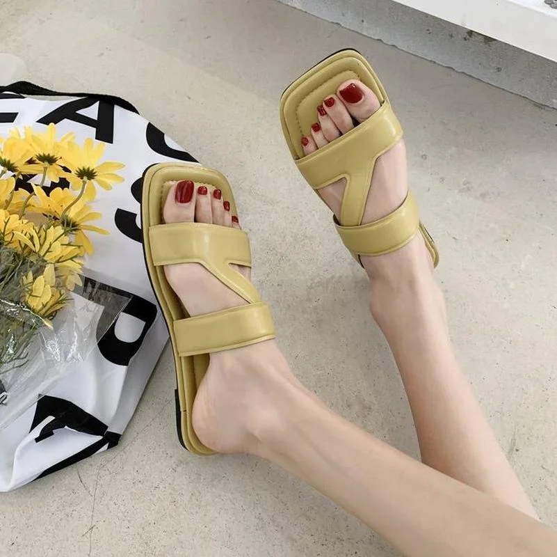 

Casual Summer Women's Slippers 2021 Pure Color Simple Stitching Upper Fashion All-match Trend Flat Women's Slippers