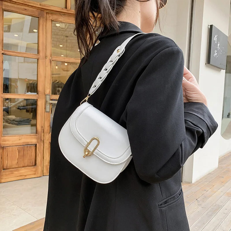 

Small Solid Color Saddle Flap Shoulder Crossbody Bags For Women PU Leather Women's Designer Handbag Travel Female Messenger Bag