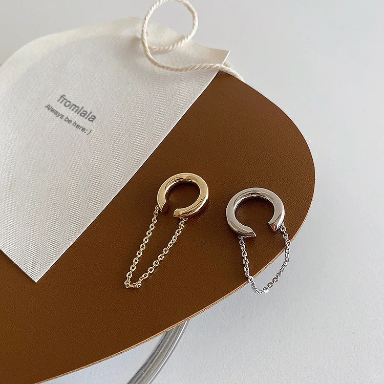 

Geometric Trendy Copper Gold Plated Silver Plated Chain Ear Bone Clip Earrings Female Simple Temperament Non Pierced Earrings