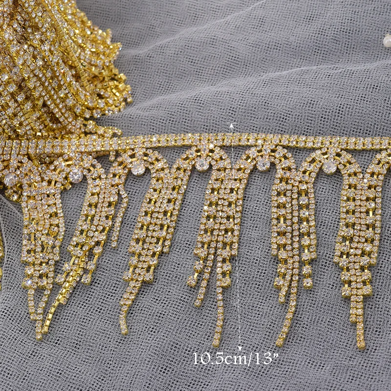 10 ярдов 5 см в длину стразы отделка бахромой стеклянная Длинная кисточка Золотая