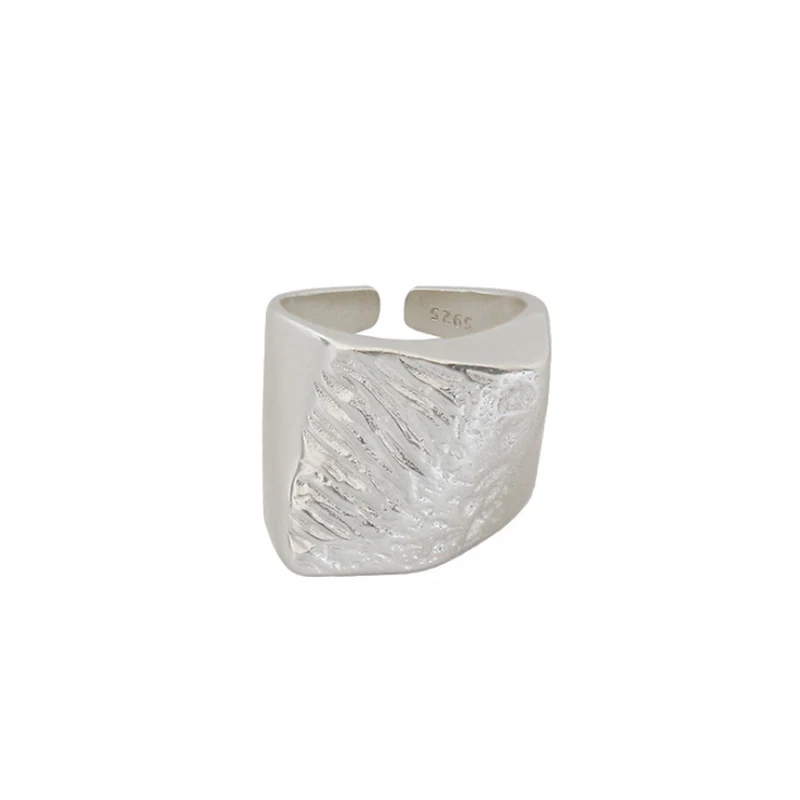 

F.I.N.S S925 Sterling Silver Ring INS Exaggerated Geometric Irregular Concave and Convex Wide Silver Cuff Finger Rings for Women