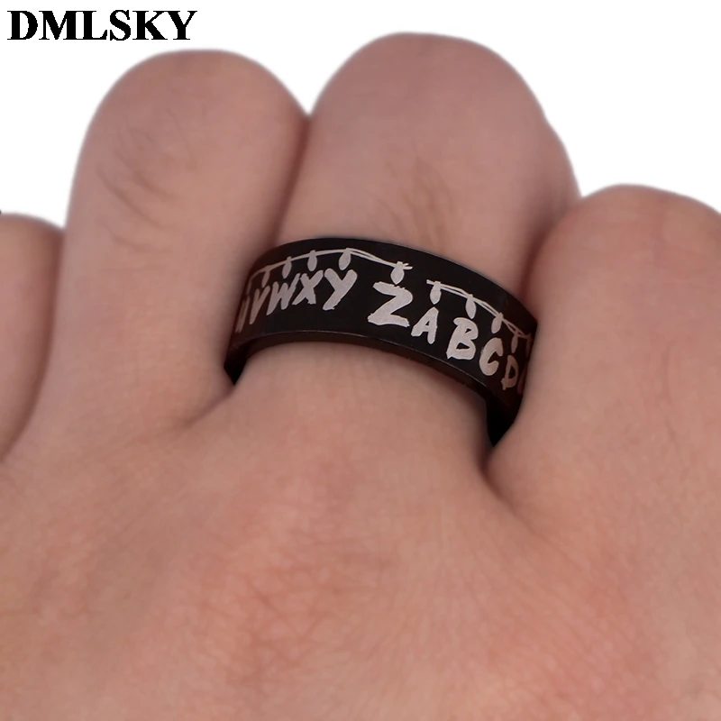 

DMLSKY Stranger things Cool Rings Black fashion Finger Rings Jewelry Punk Ring for Women and Mens Couple rings M3811
