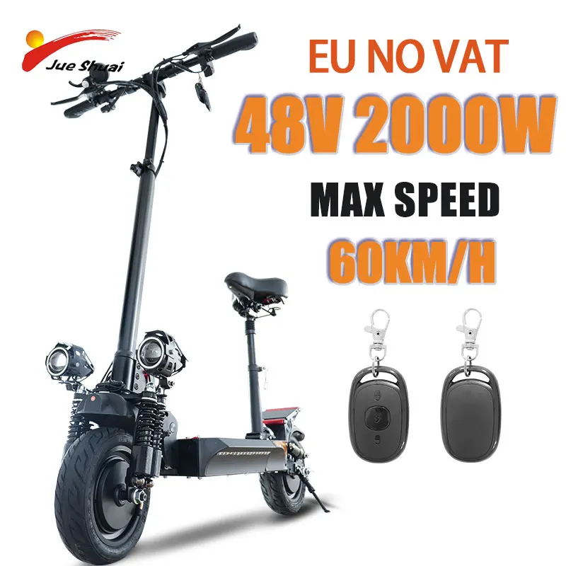 

10-дюймовый дорожный электрический скутер без НДС для взрослых, 48 В, 2000 Вт, двухмоторный электрический скутер, 18 А/ч, литиевая батарея, Диапазо...