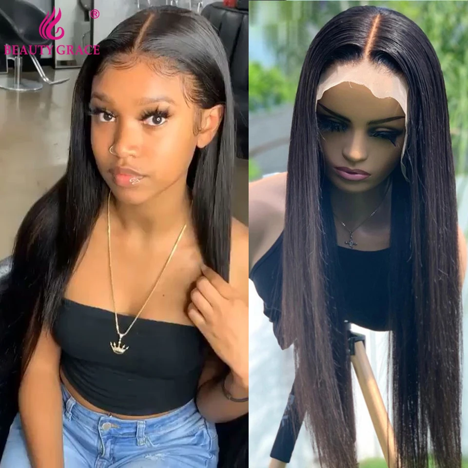 13X4X1 Brazilian Bone Straight Lace Front Human Hair Wigs For Women 30 inch Lace Front Wig Preplucked T Part Lace Frontal Wigs