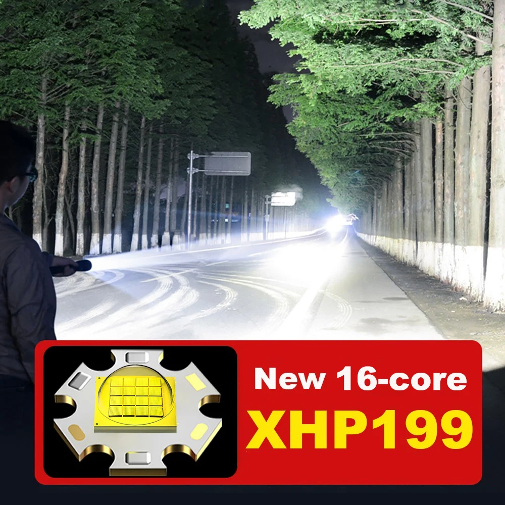 Суперъяркая светодиодный ная вспышка XHP199 ультрамощсветильник перезаряжаемая