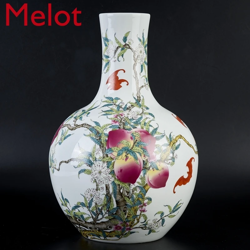 

Керамика Цзиндэчжэнь, антикварная цианлонга, девять персиковых ВАЗ, Новый китайский стиль, домашние украшения для гостиной, большая входна...