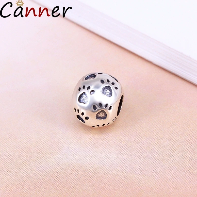 Canner S925 Sterling Silver Beads Cat Paw Print Bracelet Pendant Fit Women Charm Bangle Accessories B4 | Украшения и аксессуары