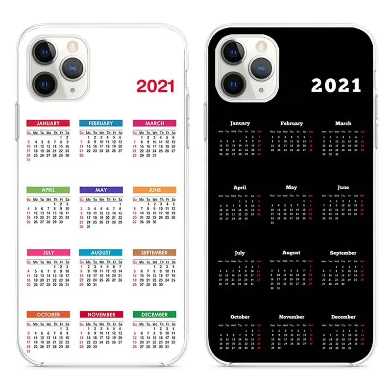 

Fashion 2021 Calendar Phone Case For iphone 12 11 Pro Max Mini XS Max 8 7 6 6S Plus X 5S SE 2020 XR Silicone Soft cover