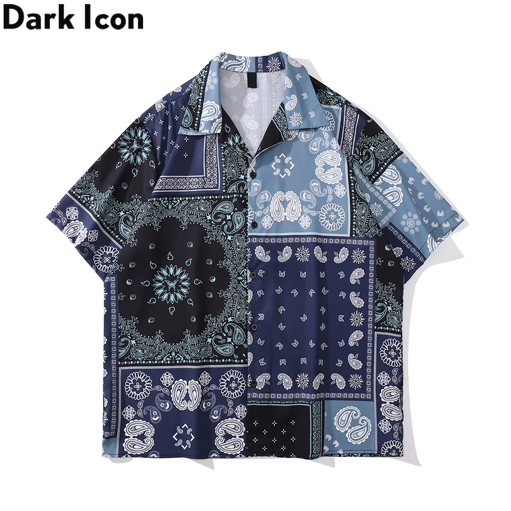 

Dark Icon Blue Bandana Shirt Men Summer Thin Material Men's Shirt Male Top