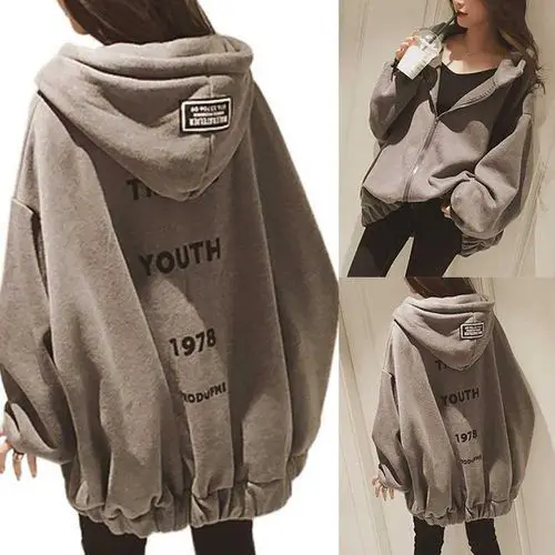 

2021 Spring Hoodies Women Cotton Liner Sweatshirts Oversized Zipper Pullover Sweatshirts Womens Letter Print Kpop Hoody Pullover
