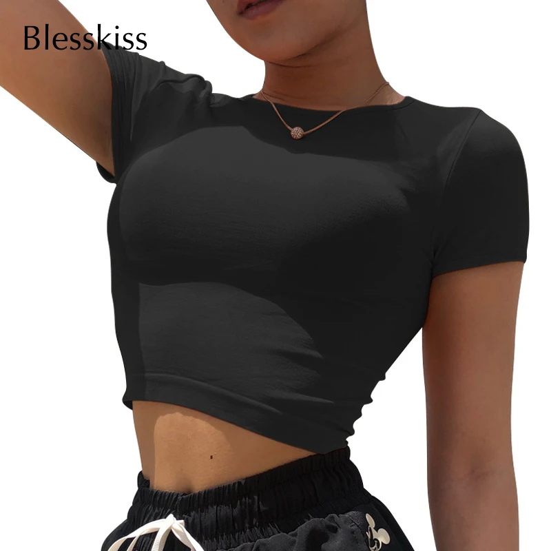 Blesskiss спортивный короткий топ, женская рубашка для йоги, короткий рукав, сексуальный летний топ для фитнеса, спортзала, женские эластичные топы для тренировок, спортивная одежда
