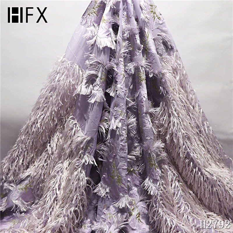 HFX 2019 Diamond elegant 3d flower purple color with feather embroidery African tulle lace fabric Nigeria french H2792 | Дом и сад
