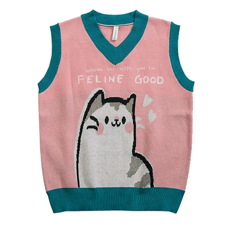 

Пуловер женский вязаный, с надписью в виде кошек