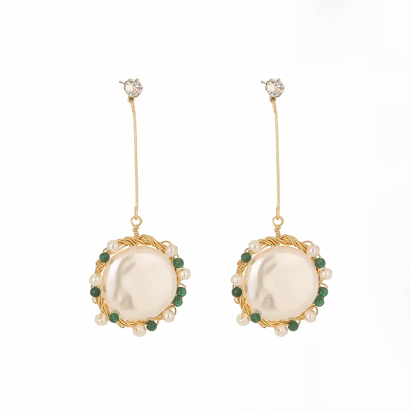 

Natural Freshwater Big Round Pearl Drop Earrings for Women Party Zircon Long Section Charm Brincos Jewelry Gifts 2020