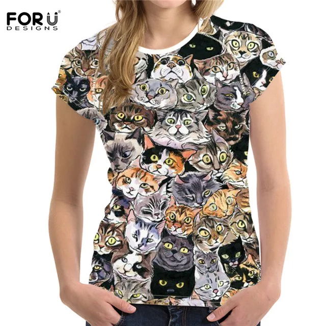 HMA128BV FORUDESIGNS/летние футболки с 3D принтом кота для девочек; повседневная домашняя одежда для студентов; фитнес-футболки для бодибилдинга; женские топы - Цвет: HMA128BV
