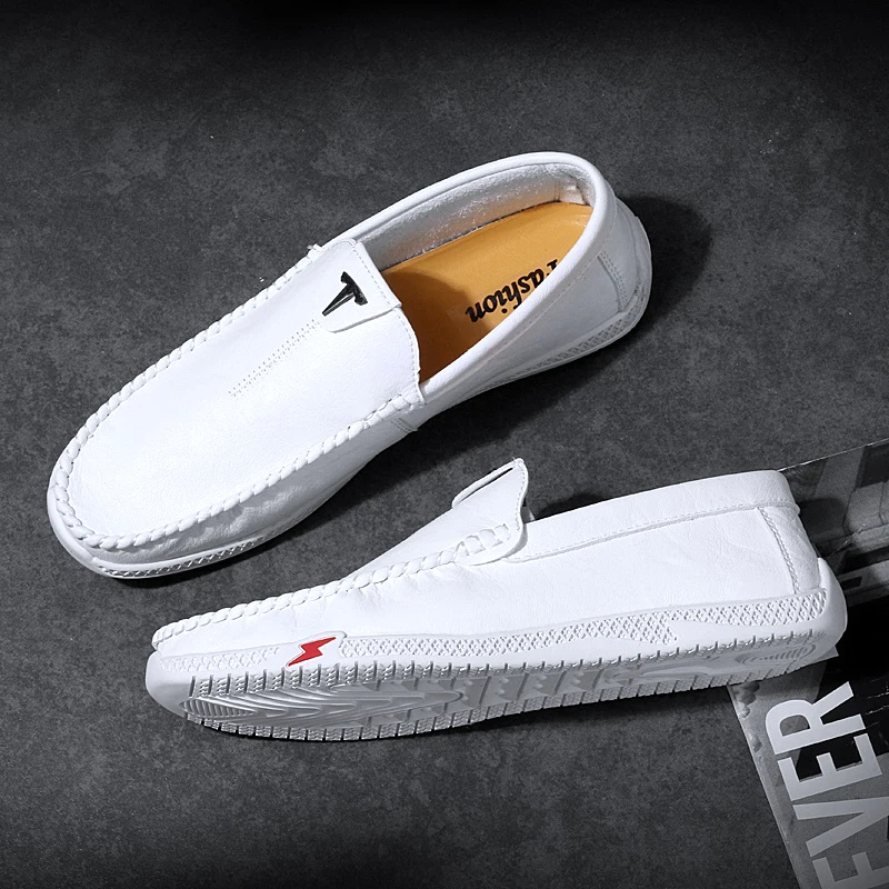 

Мужские кожаные туфли Lok Fu, повседневная обувь для вождения на плоской подошве с одной педалью, осенне-зимняя Дизайнерская обувь для вождени...