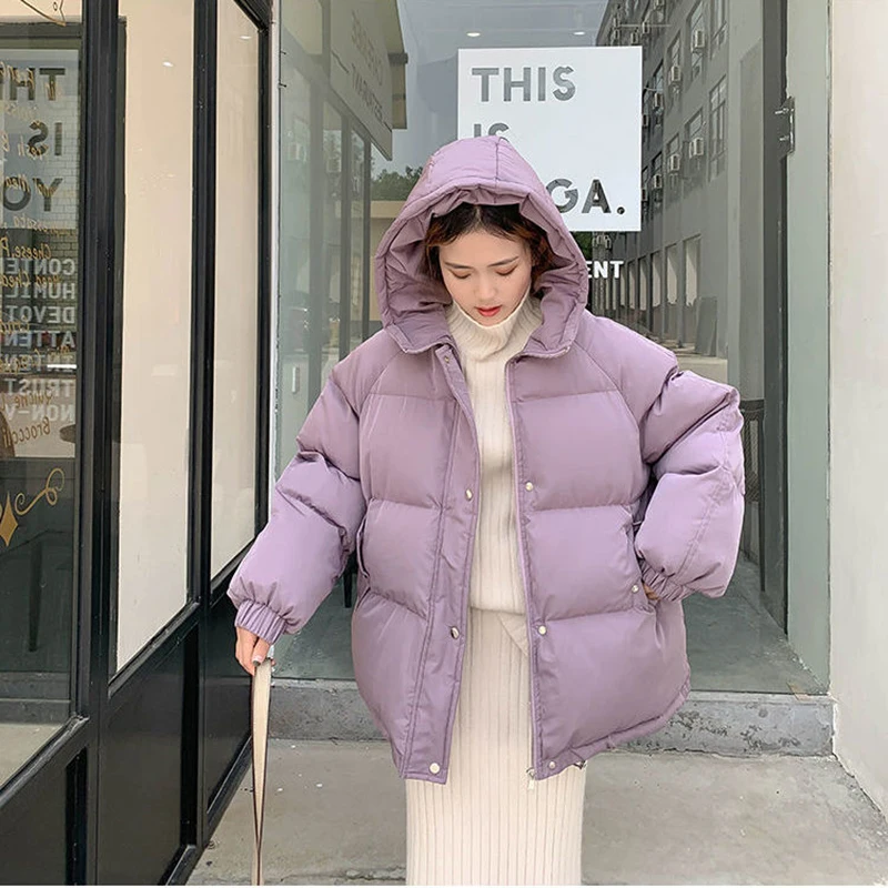 

2021 Cotton Coats Women Short Winter Jacket Woman Warm Hoodies Down Cotton Jacket Parkas Female Solid Loose Outwear Winter Coat