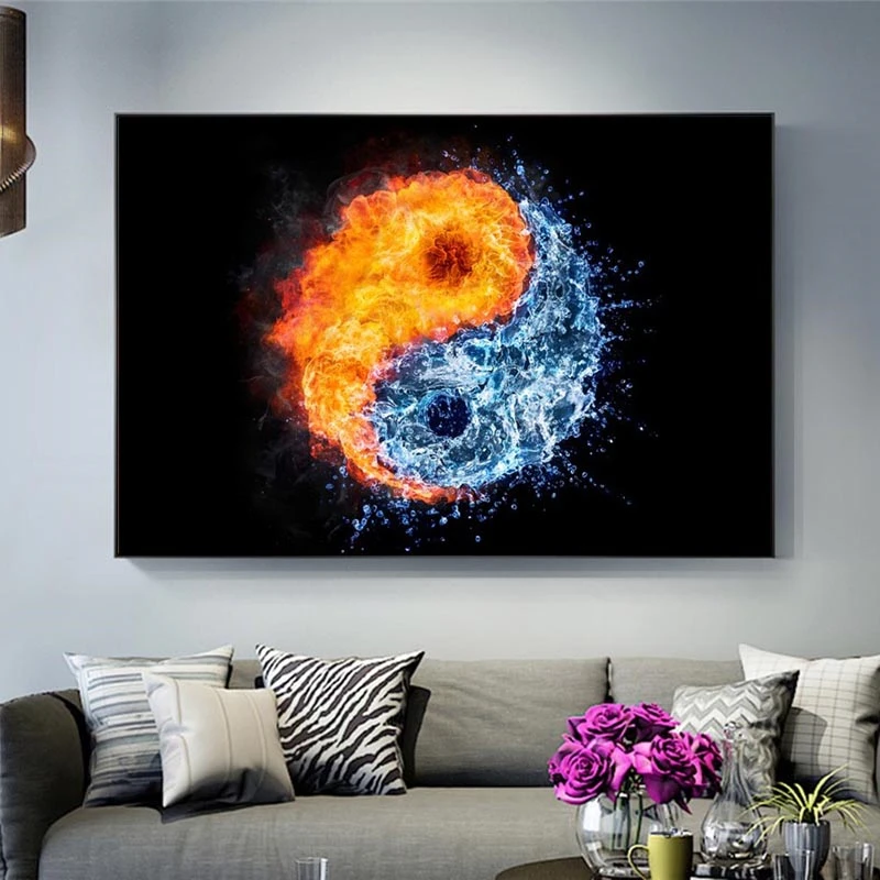 

Fire and Water Canvas Paintings Print On Canvas Wall Art Prints Pop Art Yin And Yang Wall Decoraitve Pictures Home Decoration