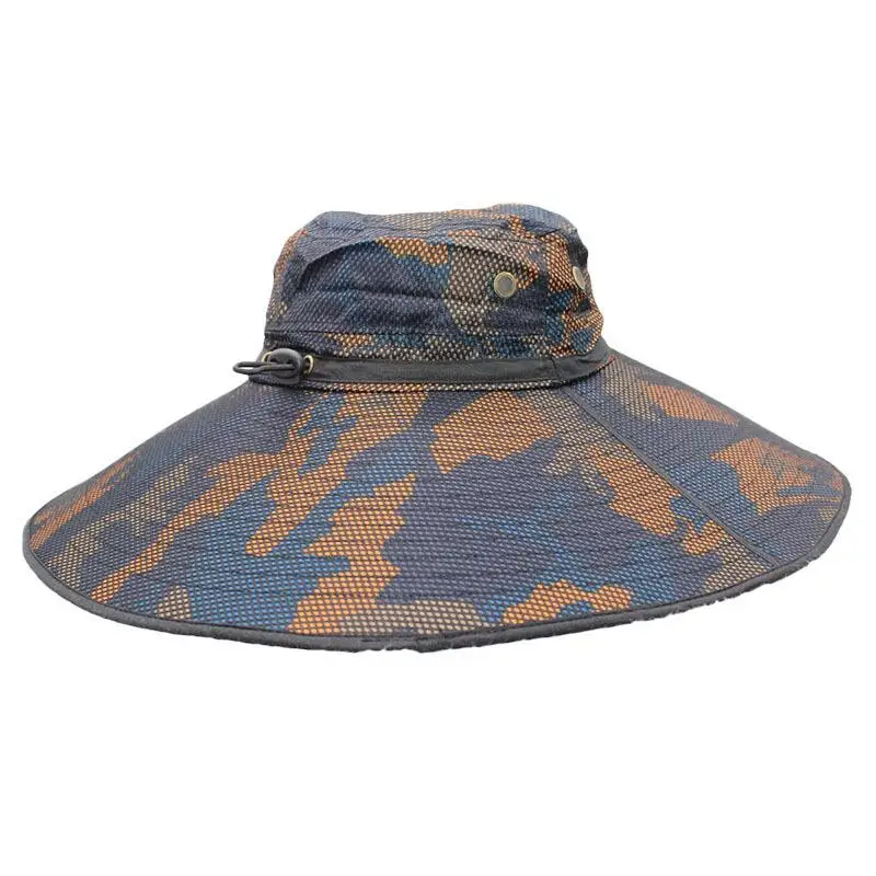 2020 Men Camouflage Bucket Fishing Hat Big Wide Brim Breathable Mesh Outdoor Hunting Safari Fisherman Sun Visor Panama Hats Cap |