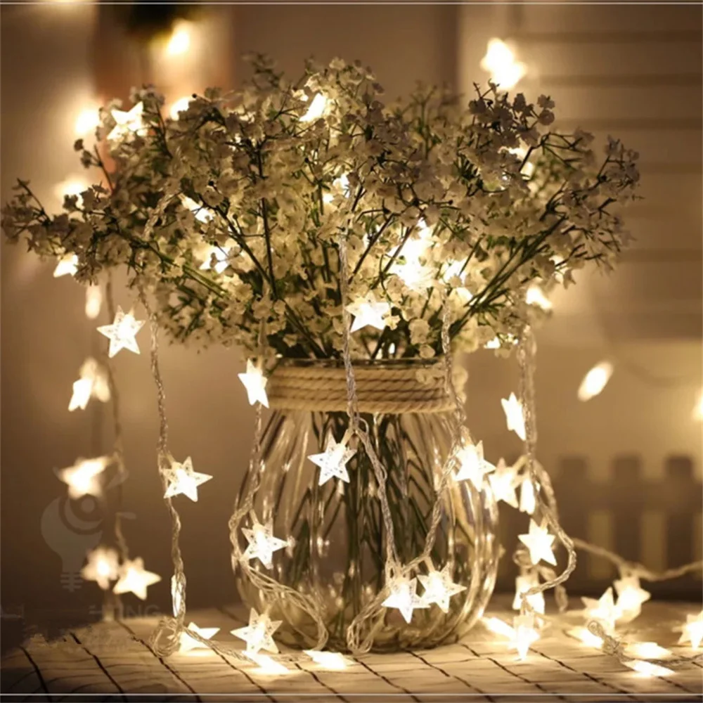 

Led Star Lights String Gypsophila Lights Girl Heart Room Birthday Holiday Christmas Five-Pointed Star Decoration Flashing Lights