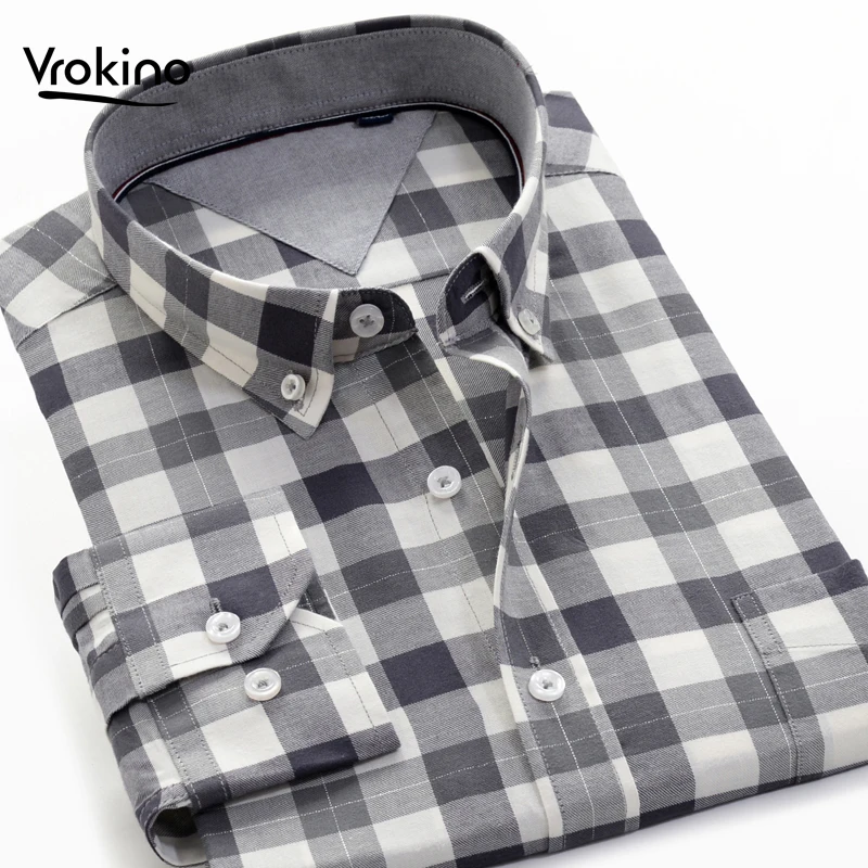 Рубашка мужская классическая в клетку хлопок 100% повседневная брендовая одежда
