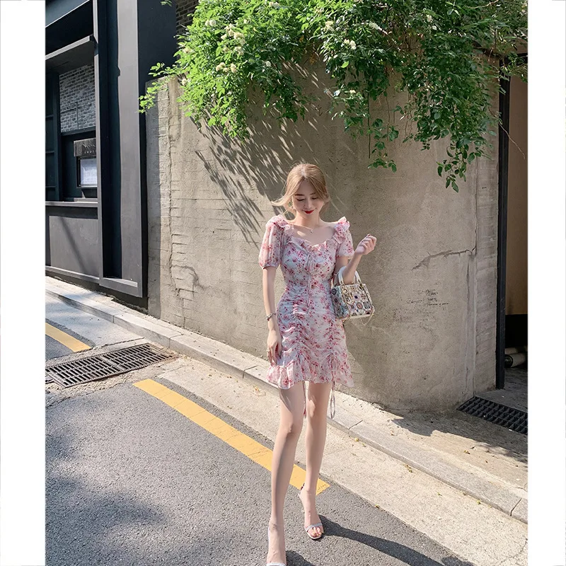 2020 новое летнее винтажное красное шифоновое платье с цветочным принтом тонким