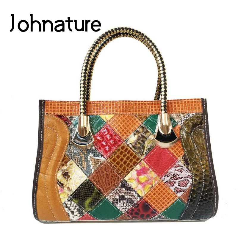 

Женская сумка из натуральной кожи Johnature, вместительная Повседневная Сумка-тоут на плечо, с подбором цветов, 2021