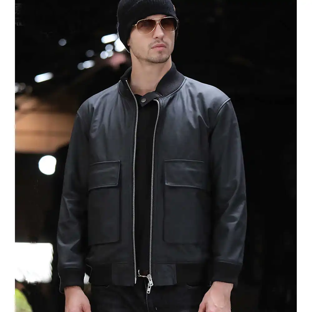 

Genuine Leather 100% Jacket Men Formal Spring Autumn Leather Jacket Natural Sheepskin Leather Clothing Black Casual Coat