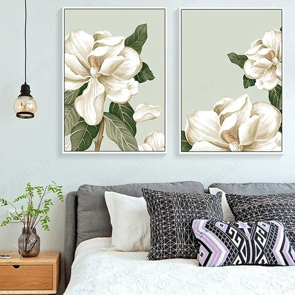 

Nordic Minimalist Gardenia Canvas Poster White Flower Scandinavian Style Cloth Painting Wall Art Modern Home Decoration