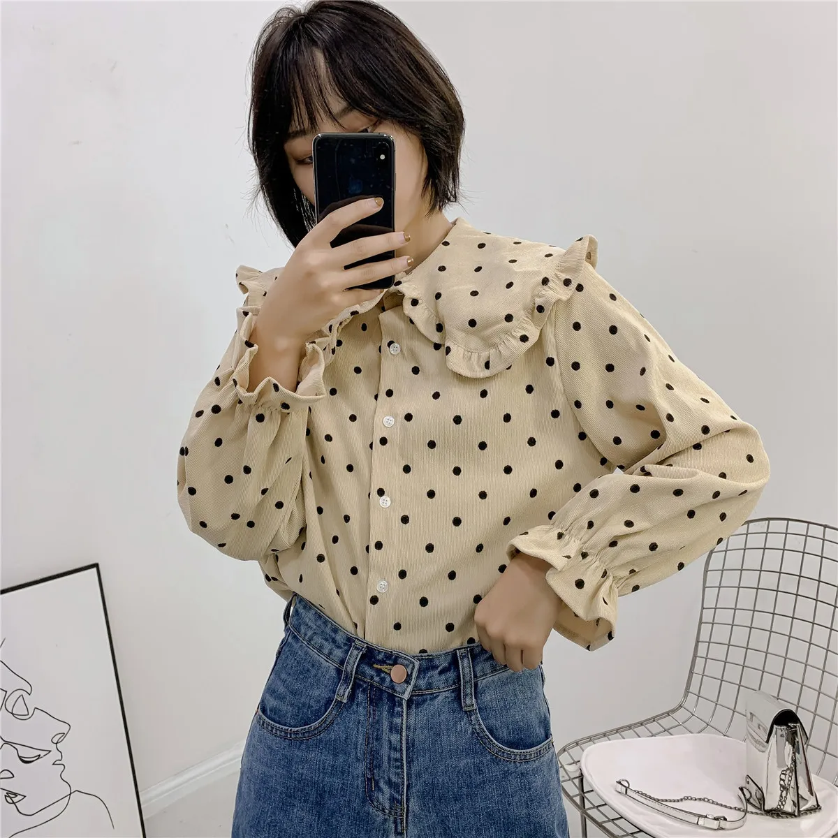 

Spring, summer, the new female loose coat lapel coat big baby wave point of pure and fresh and sweet shirts clothes women