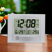 Digital Wall Clocks Electronic Desk Alarm Clock Large LED Calendar Temperature Display Battery Operated Home Office Table Clock