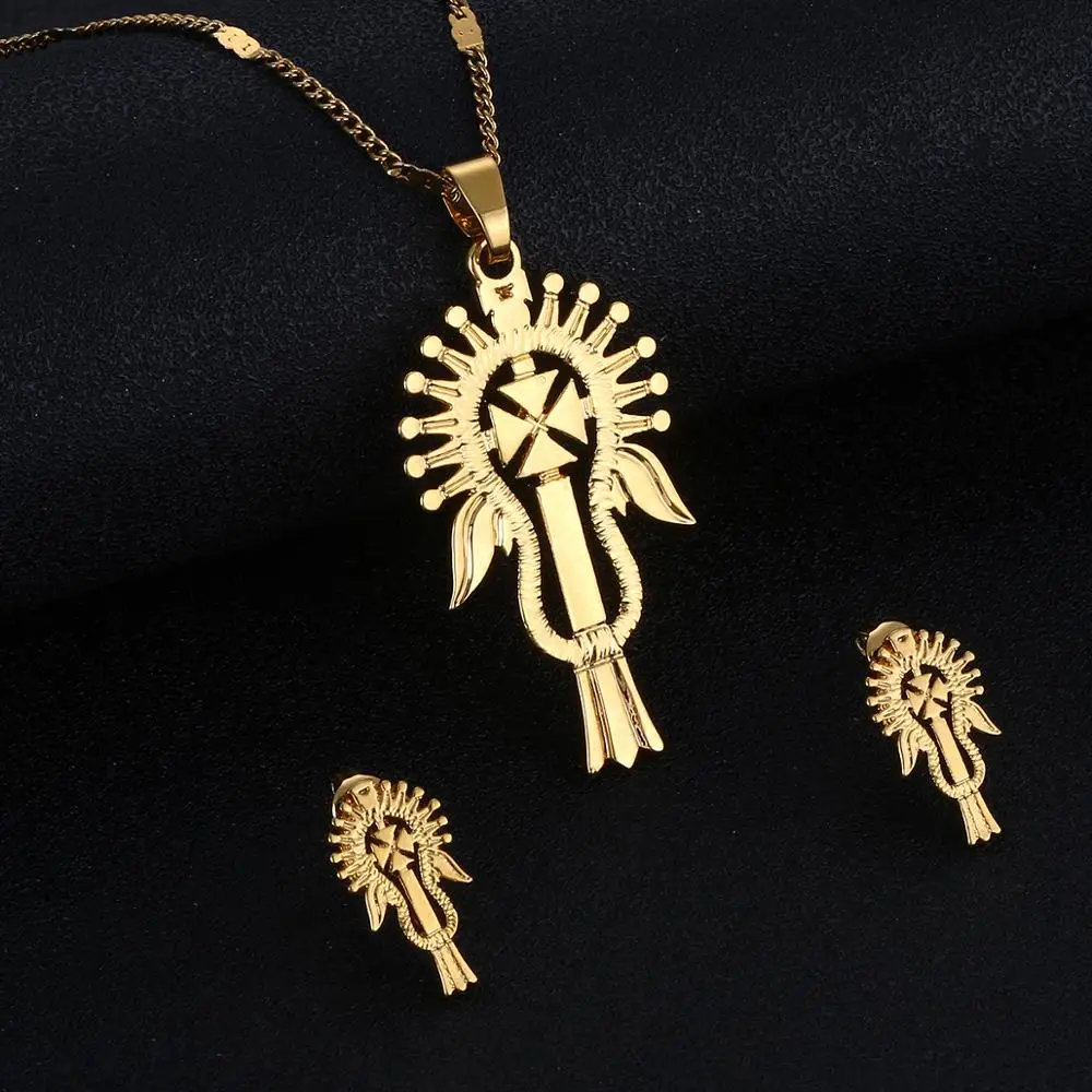 Эфиопский крест кулон ожерелье серьги Мода Золотой Цвет коптский ювелирные