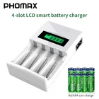 Умное зарядное устройство PHOMAX с 4-мя слотами и ЖК-дисплеем, с защитой от короткого замыкания для аккумуляторных батарей AAAAA NiCd NiMh