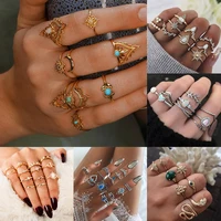 vintage boho geometric star moon knuckle rings for women crystal zircon finger set ethnic style beach party jewelry gift