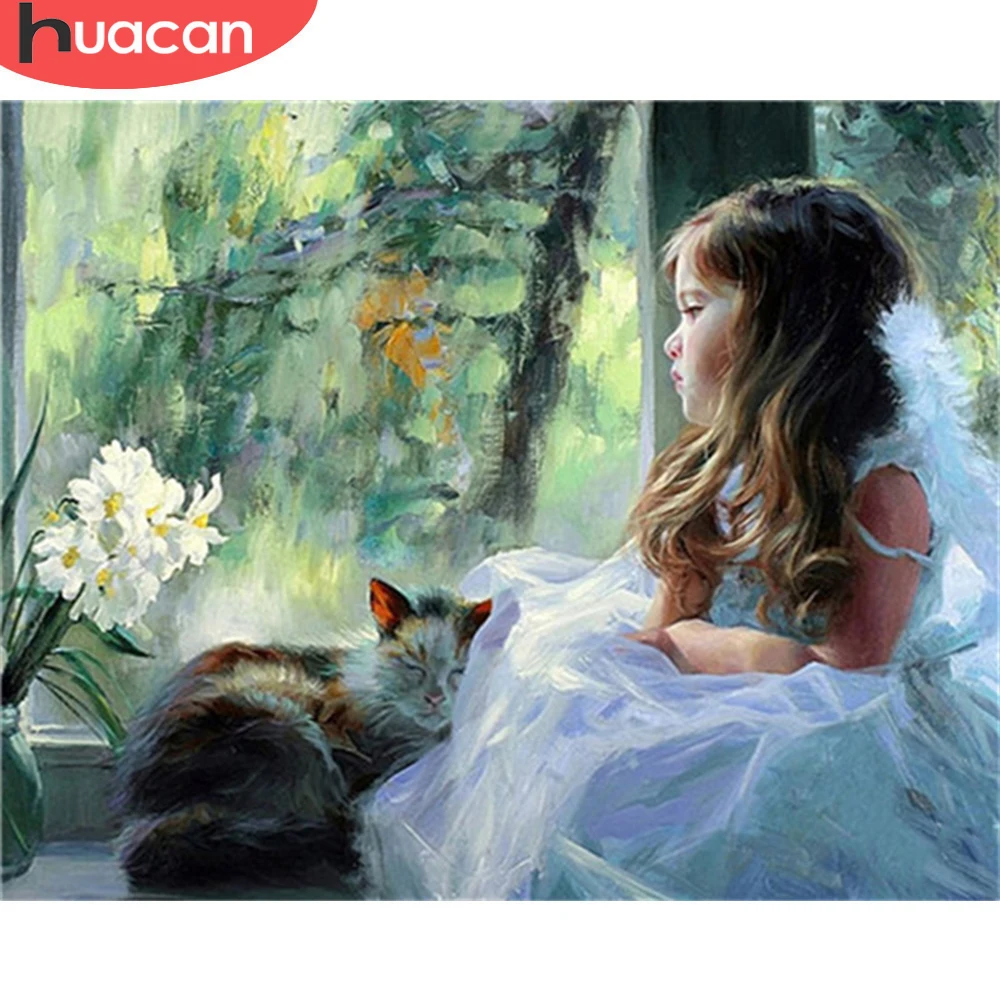 

Картина по номерам для самостоятельной сборки HUACAN 5D, фигурка девочки, ручная роспись, уникальный подарок, украшение для детской комнаты