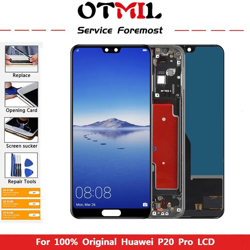 

Оригинальный 6,1 ''Super AMOLED дисплей для Huawei P20 Pro, ЖК-дисплей с сенсорным экраном и дигитайзером в сборе, CLT-L09 CLT-L29, идентификация по отпечатку пал...