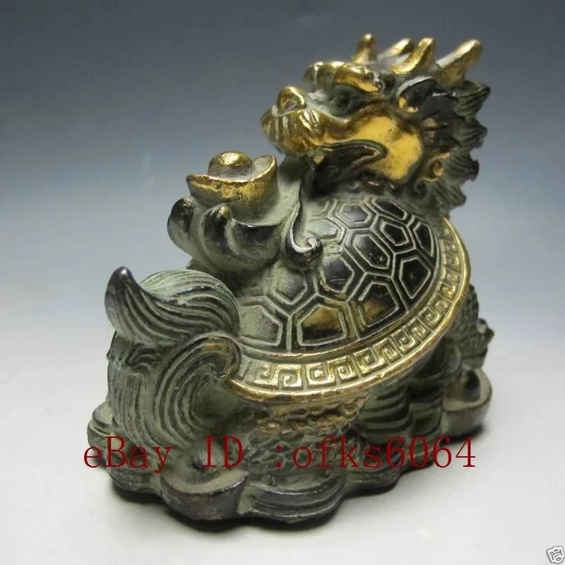 Chinese Old Bronze Hand Work Statue - Dragon Turtle NRR013