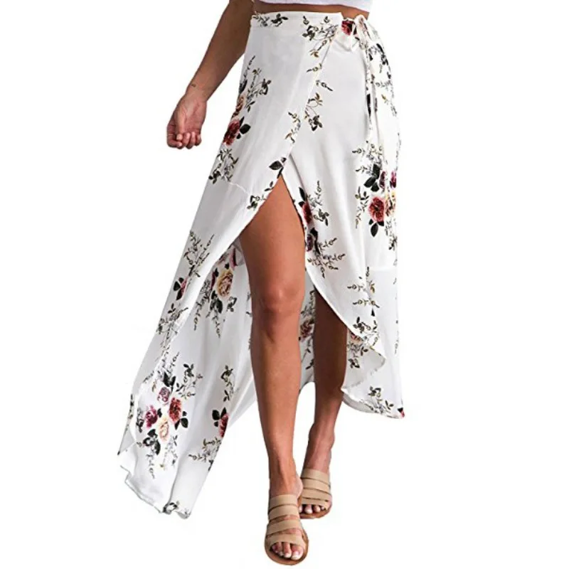 Женская Асимметричная длинная юбка 2018 летняя Бохо винтажная Цветочная расцветка