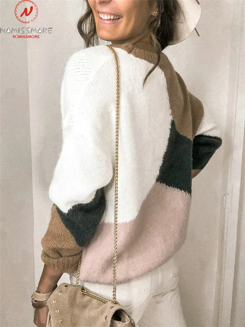 

Fashion Spring Autumn Hoodies for Women Color Matching Design O-Neck Long Sleeve Casual Loose Pullovers Top