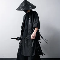 japanese traditional kimono cardigan black cotton fashion stage haori samurai cosplay costumes chinese style coat streetwear