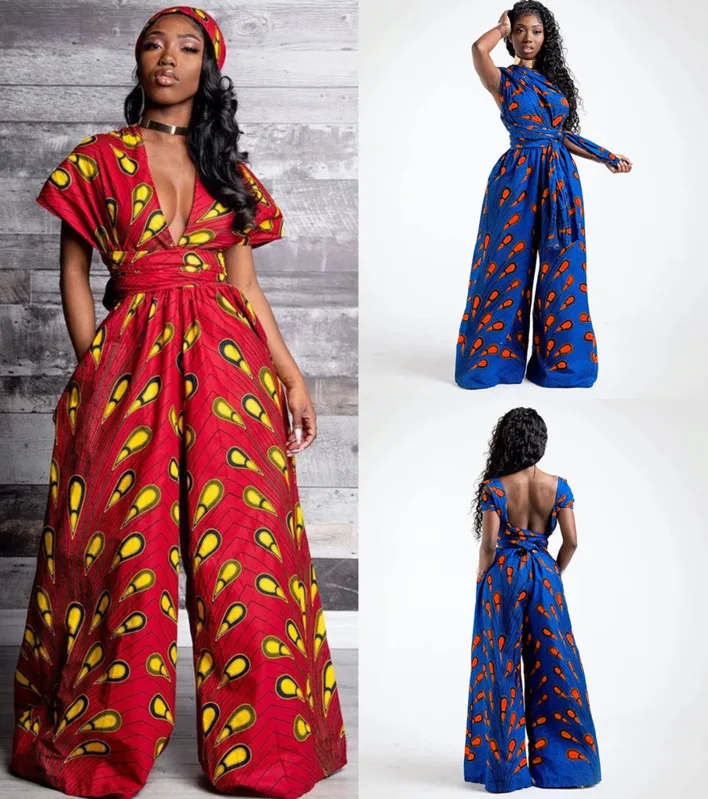 

2019 Arrival Autumn Elegent Fashion Style African Women Printing Polyester Plus Size Long Jumpsuit