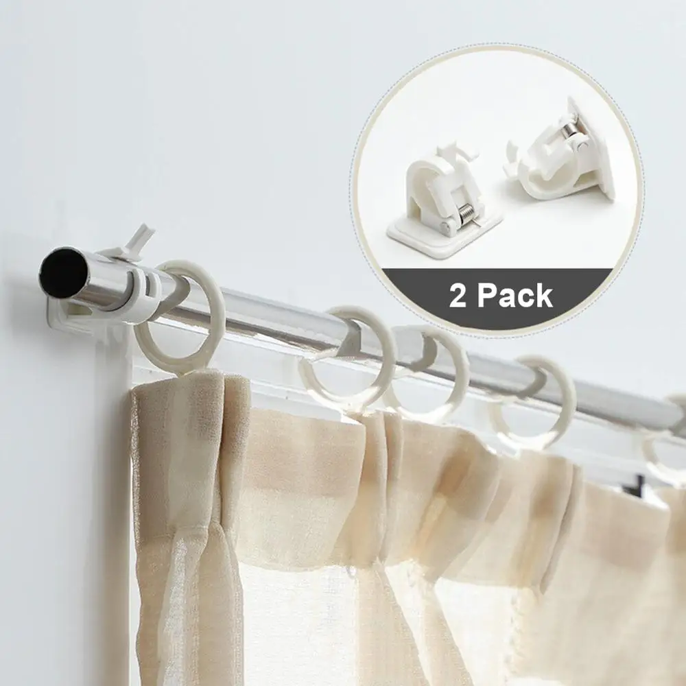 2Pcs Self Adhesive Curtain Hanging Rod Brackets Organized Pole Holders Bathroom Room Towel Bar Hook Support Rail Clamps Fixed C