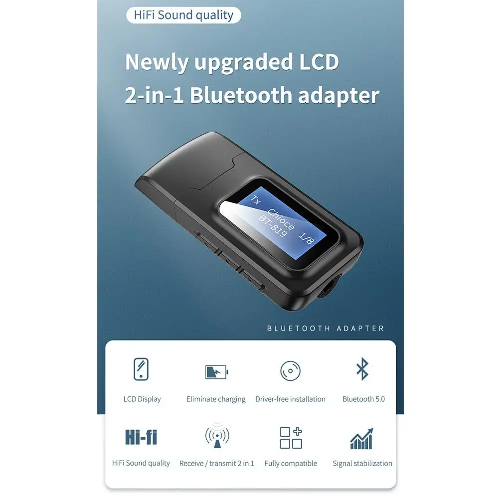 Bluetooth 5 0 аудио приемник передатчик ЖК дисплей 3 мм AUX разъем стерео USB ключ