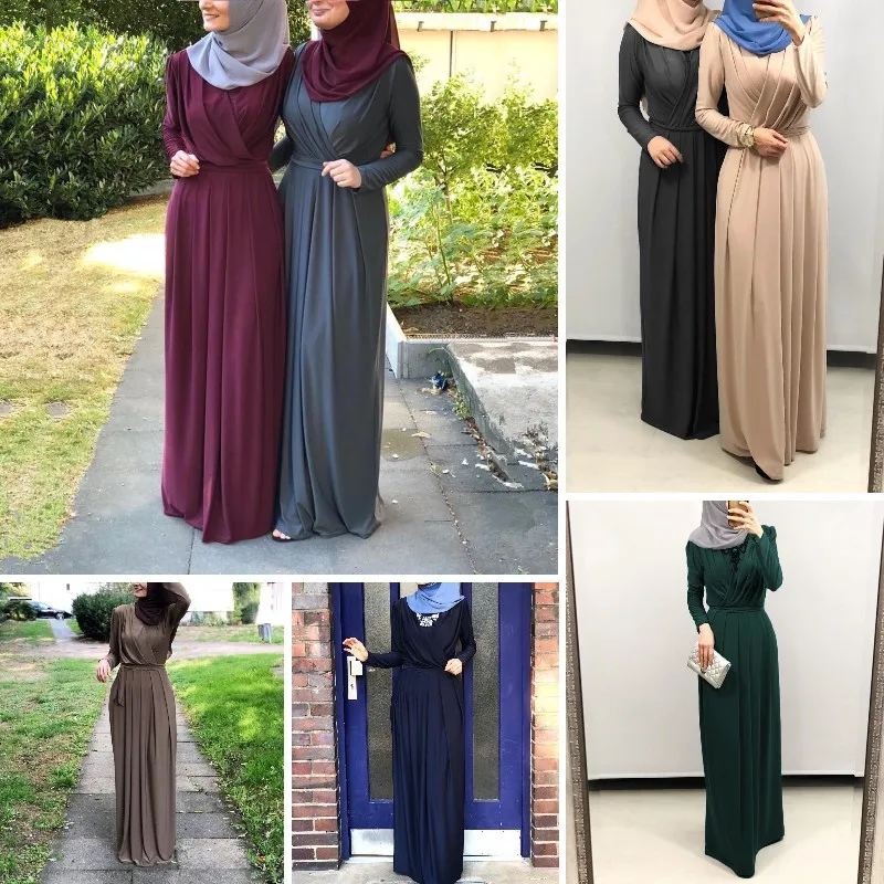 Мусульманское женское модное летнее Новое абайское длинное плиссированное платье со шнуровкой и V-образным вырезом
