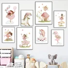Настенные плакаты с рисунком балерины, единорога, лошади, кролика, цветка, воздушного шара, скандинавские художественные плакаты и принты, картины на холсте, настенные картины, декор для детской комнаты