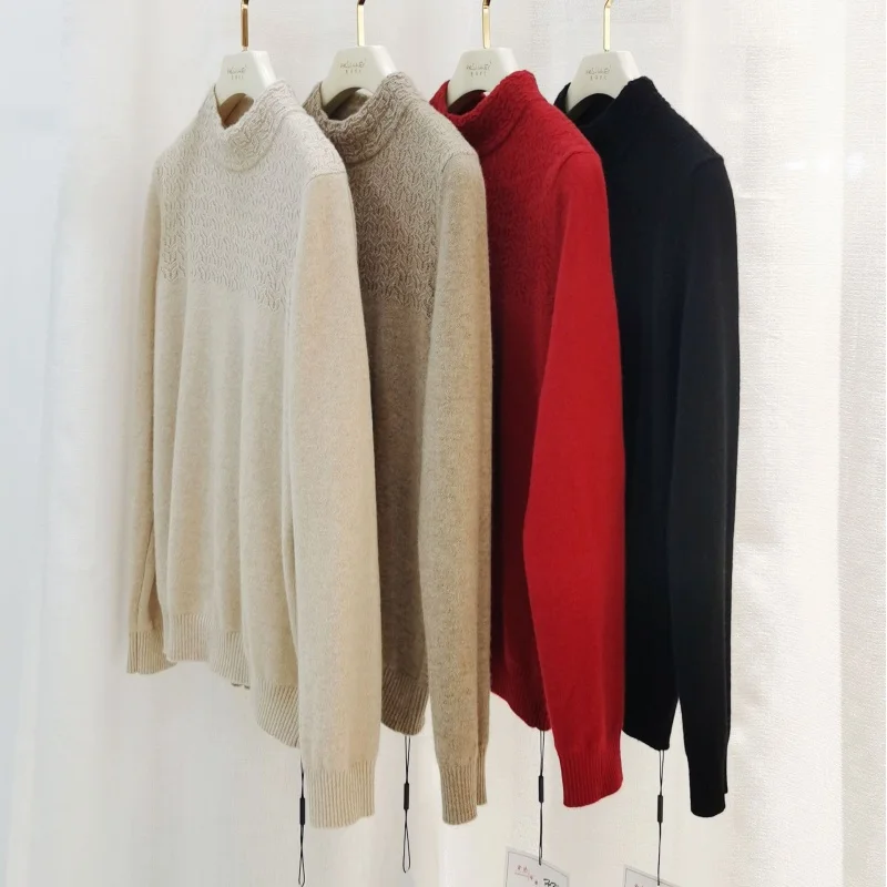 

2021Autumn Winter New Young Half Turtleneck Solid Color Pure Cashmere Knitted Pullover Women's Mom Clothing Bottoming Sweater