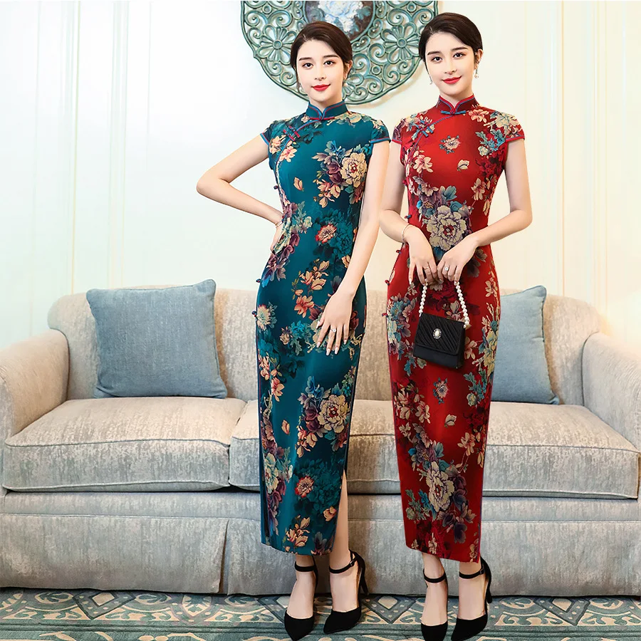 

Spring 2020 New Cheongsam Dress Daily Show Two Color Long Style Improved Qipao Dress Classic Modern Qipao Китайское Платье